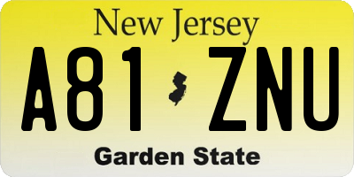NJ license plate A81ZNU
