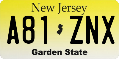 NJ license plate A81ZNX