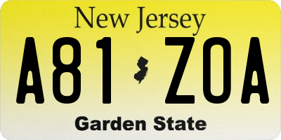 NJ license plate A81ZOA