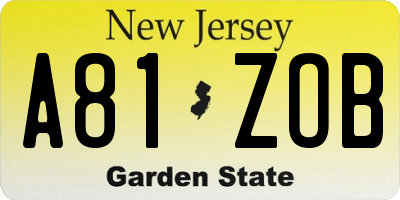 NJ license plate A81ZOB