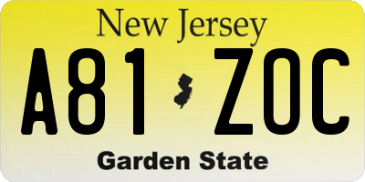 NJ license plate A81ZOC