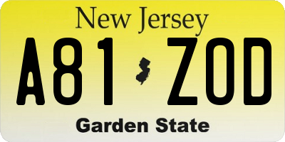 NJ license plate A81ZOD