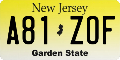 NJ license plate A81ZOF
