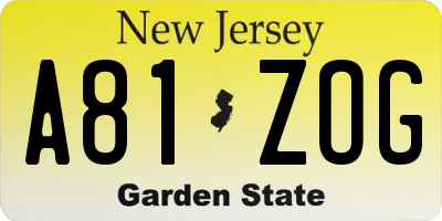 NJ license plate A81ZOG