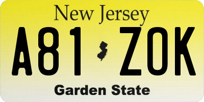 NJ license plate A81ZOK