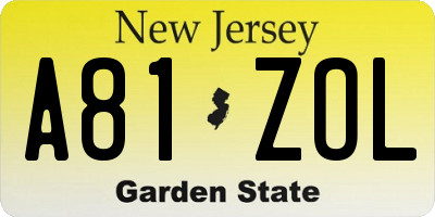 NJ license plate A81ZOL