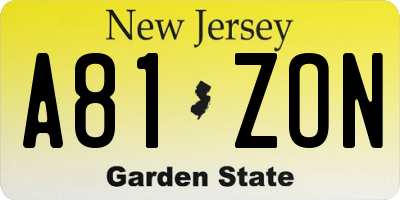NJ license plate A81ZON