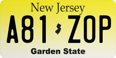 NJ license plate A81ZOP