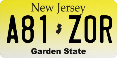 NJ license plate A81ZOR
