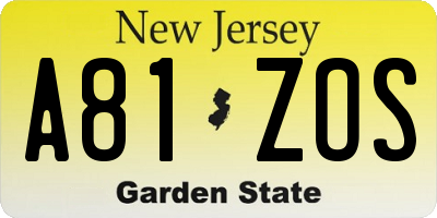 NJ license plate A81ZOS