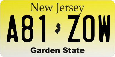 NJ license plate A81ZOW