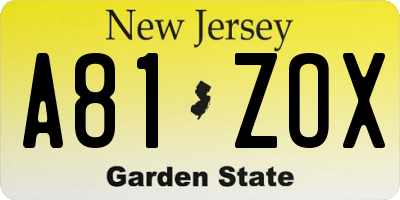 NJ license plate A81ZOX