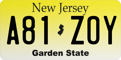NJ license plate A81ZOY