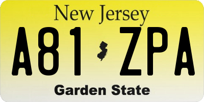 NJ license plate A81ZPA