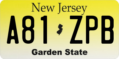 NJ license plate A81ZPB