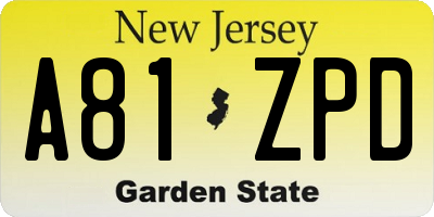 NJ license plate A81ZPD
