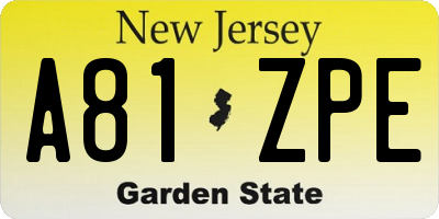 NJ license plate A81ZPE