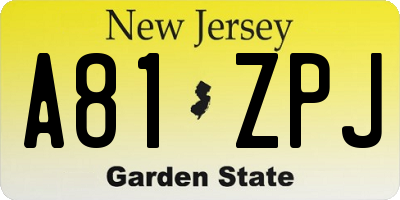 NJ license plate A81ZPJ