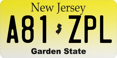 NJ license plate A81ZPL