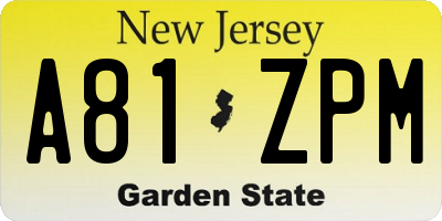 NJ license plate A81ZPM