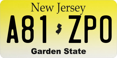NJ license plate A81ZPO