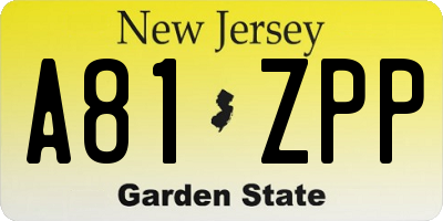 NJ license plate A81ZPP
