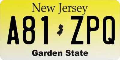 NJ license plate A81ZPQ