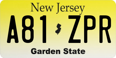NJ license plate A81ZPR