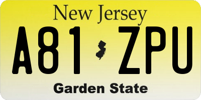 NJ license plate A81ZPU