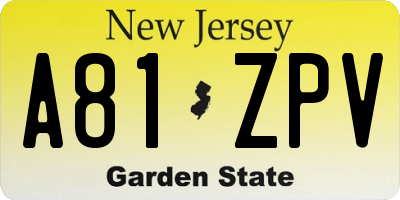 NJ license plate A81ZPV