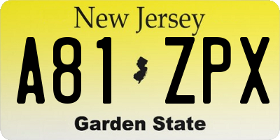 NJ license plate A81ZPX