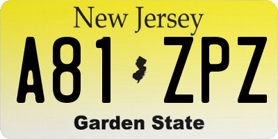 NJ license plate A81ZPZ