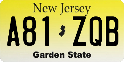 NJ license plate A81ZQB