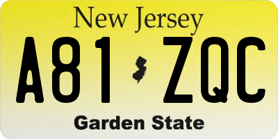NJ license plate A81ZQC