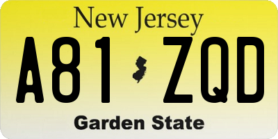 NJ license plate A81ZQD