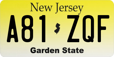 NJ license plate A81ZQF
