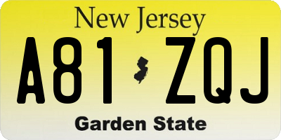 NJ license plate A81ZQJ