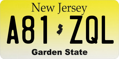 NJ license plate A81ZQL
