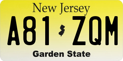 NJ license plate A81ZQM