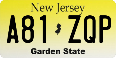 NJ license plate A81ZQP