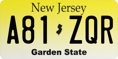 NJ license plate A81ZQR