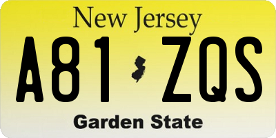 NJ license plate A81ZQS