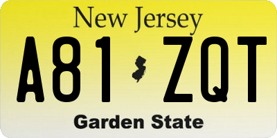 NJ license plate A81ZQT