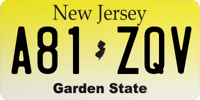 NJ license plate A81ZQV