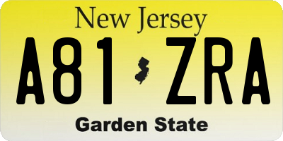 NJ license plate A81ZRA