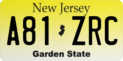 NJ license plate A81ZRC