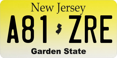 NJ license plate A81ZRE