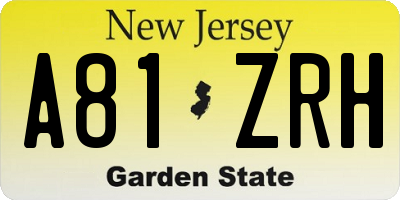NJ license plate A81ZRH