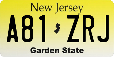 NJ license plate A81ZRJ