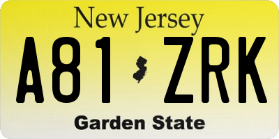 NJ license plate A81ZRK